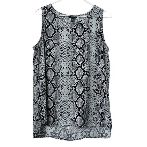 Halogen Nordstrom Snake Print Hi Low Hem Sleeveless Woven Shell Tank Top Gray Bl - Picture 1 of 4